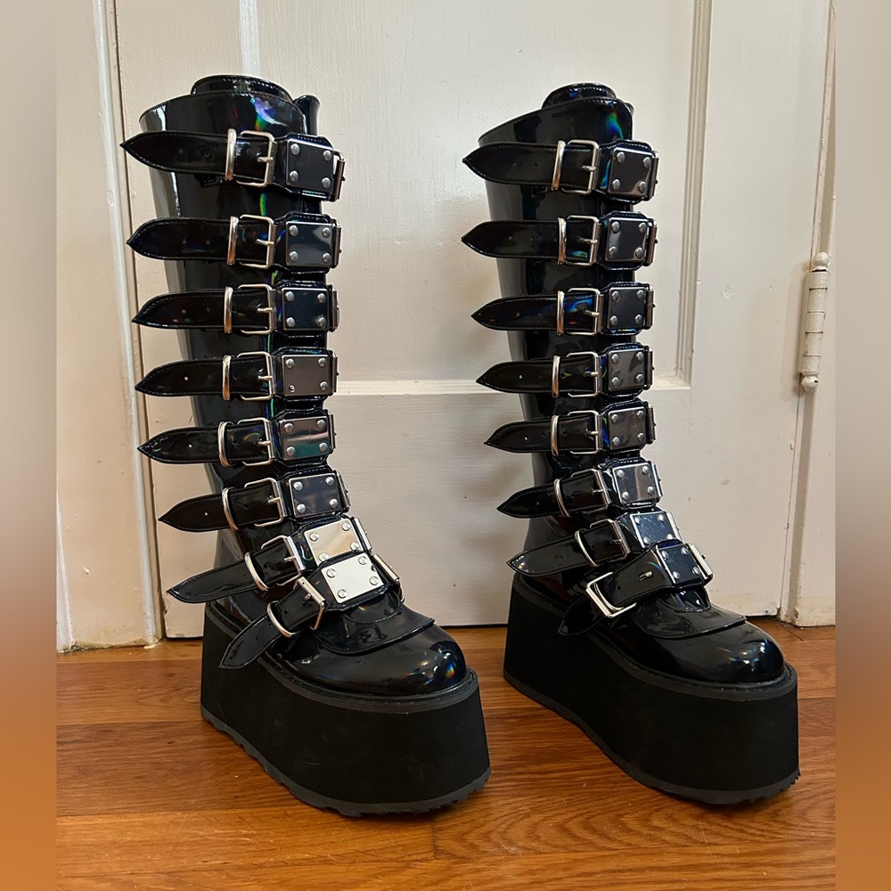 Demonia BLACK HOLOGRAM VEGAN LEATHER